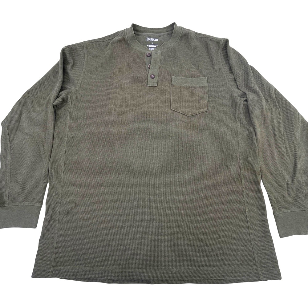XL Duluth Trading Co Thermal Shirt Henley Relaxed Fit Waffle Knit Pocket Button
